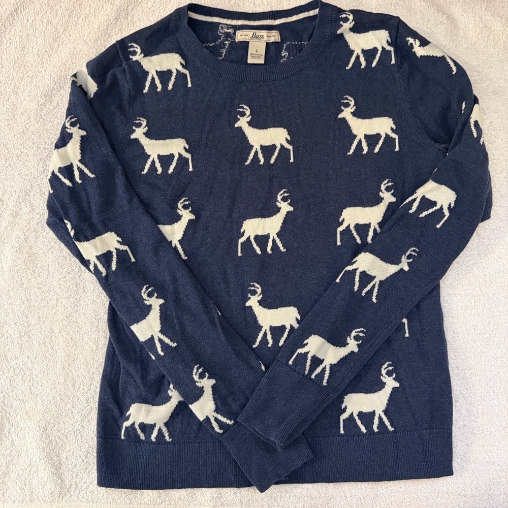 Bass Pullover Crewneck Sweater Deer Buck Vintage Inspired Outdoor CabinCore Cozy